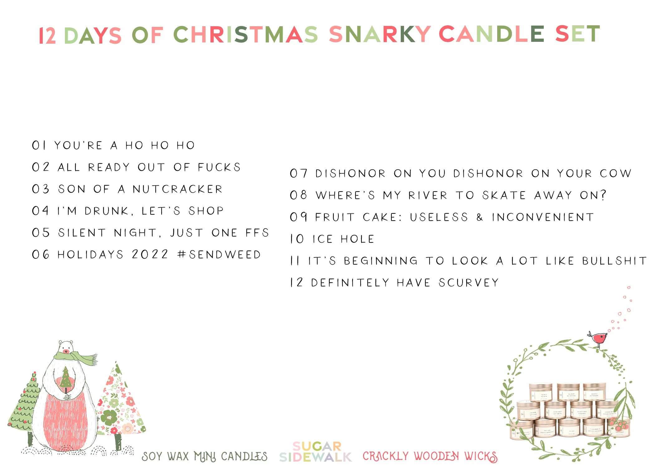 12 Days of Christmas Candle Gift Set with Funny PG-13 Labels