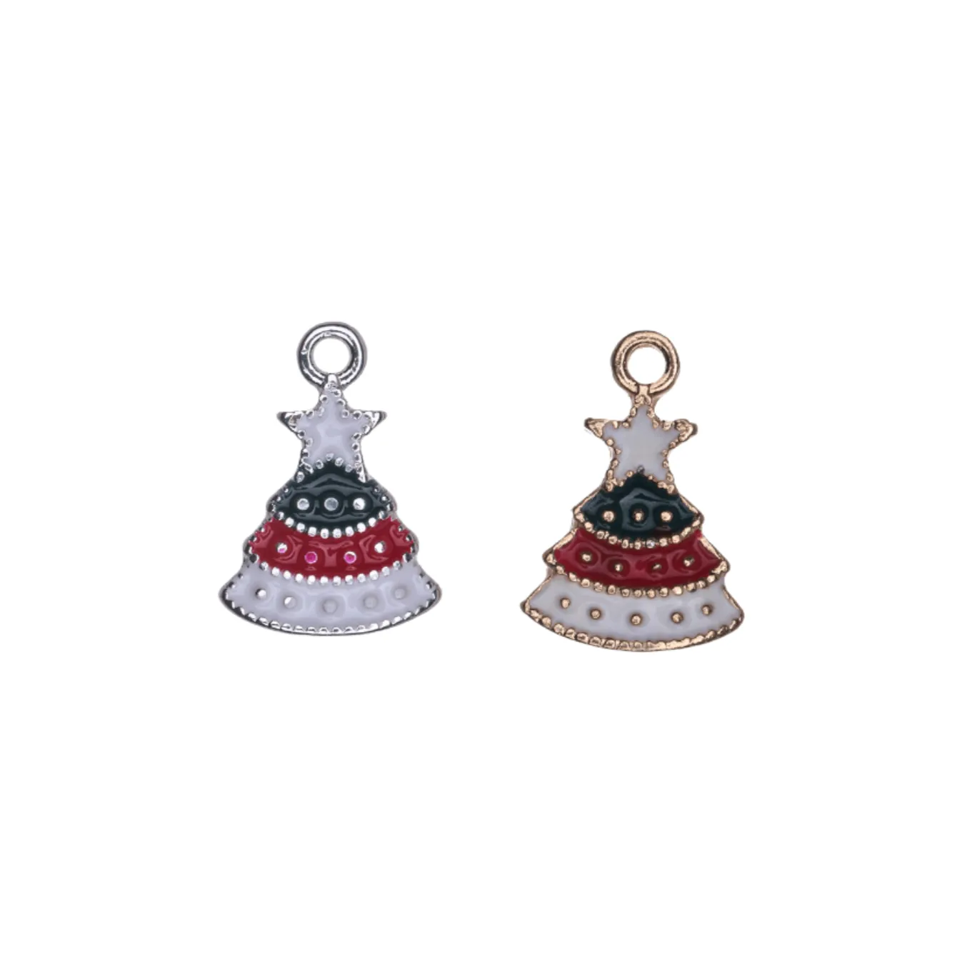 14mm x 10mm Epoxy Christmas Tree Charm - Made of Zinc - Silver and 18k Gold Finishes - Sold by the Piece - K166