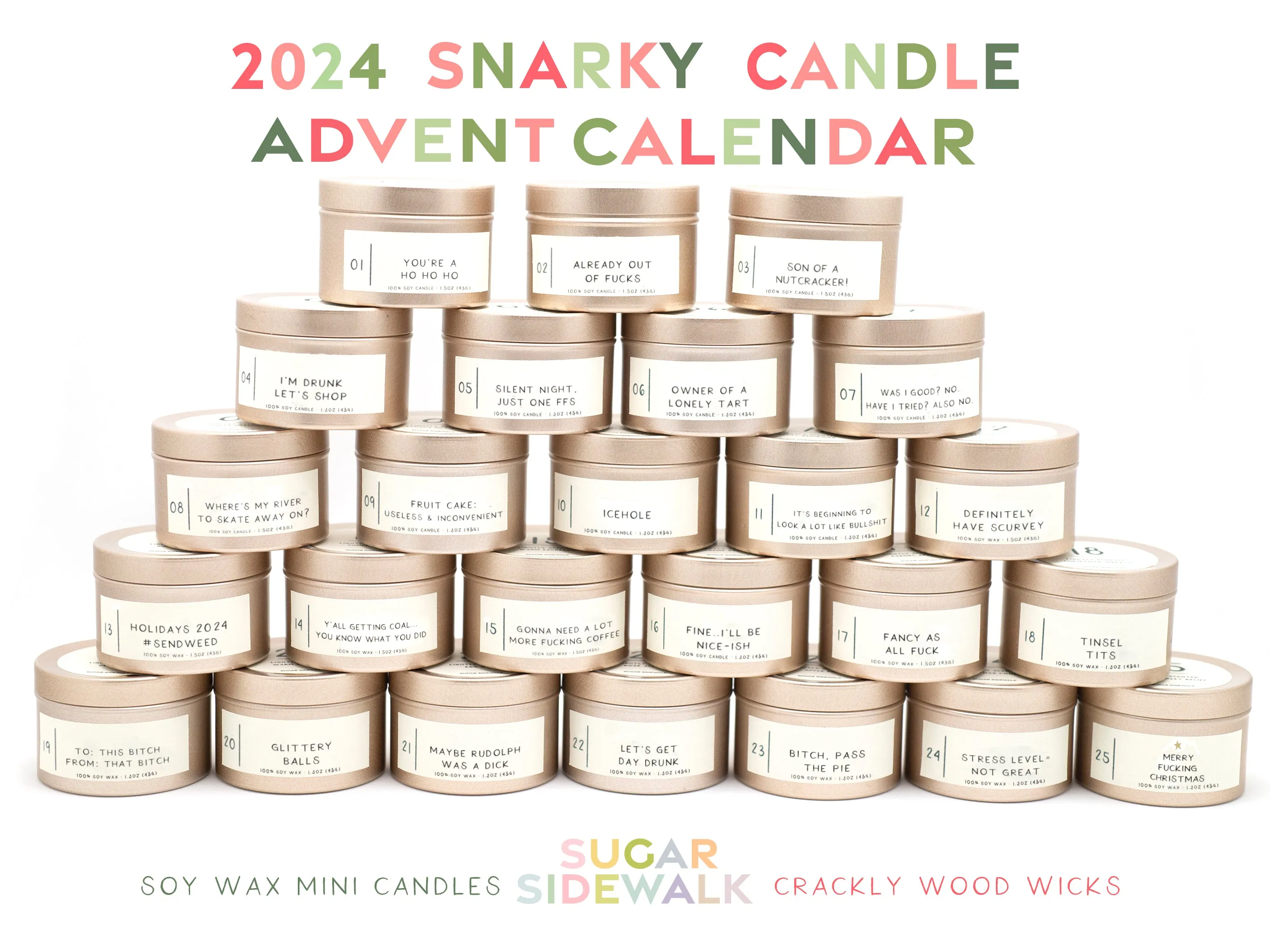 2024 Advent Candle Calendar with Funny Swear Word Holiday-ish Labels