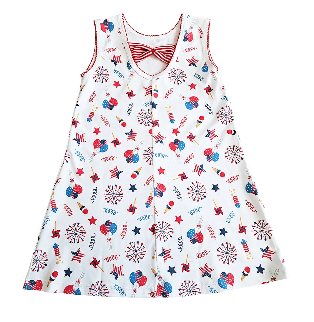 4th of July Print Girl's Line A dress Pima Cotton
