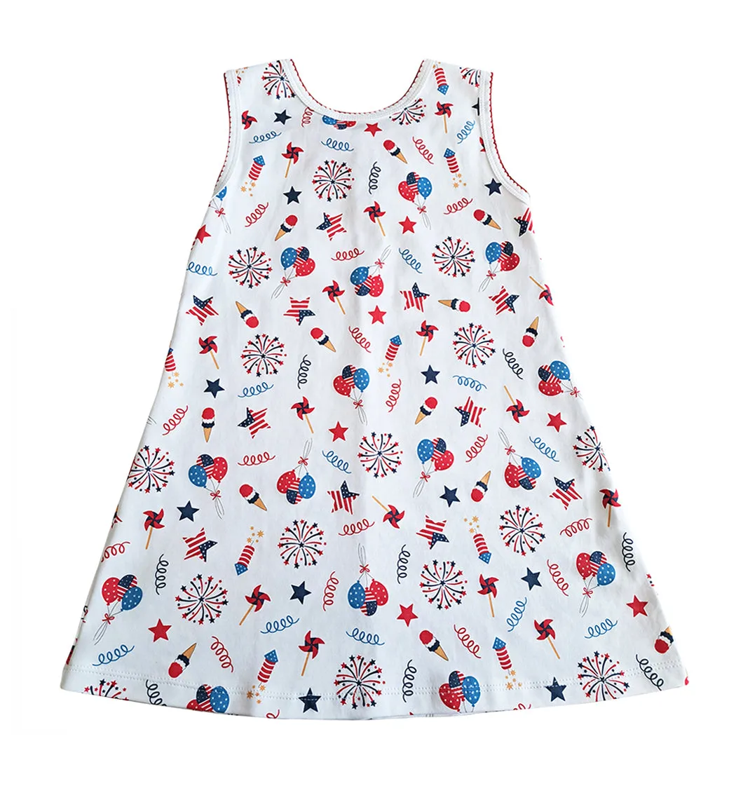 4th of July Print Girl's Line A dress Pima Cotton
