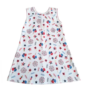 4th of July Print Girl's Line A dress Pima Cotton