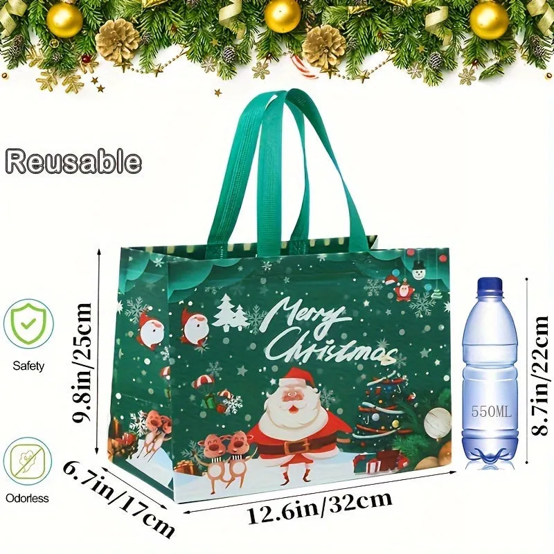 6pcs Large Reusable Non-Woven Christmas Tote Gift Bags with Handles, 12.6 x 9.8 x 6.7 Inches, Holiday Party Favor Good Bags for Big Grocery Shopping