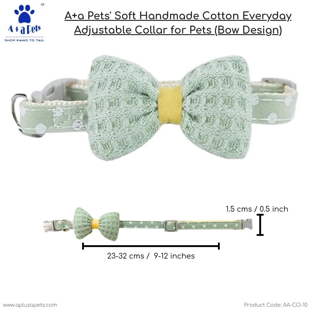 A a Pets' Bow Design Soft Handmade Adjustable Cat Collar - Green