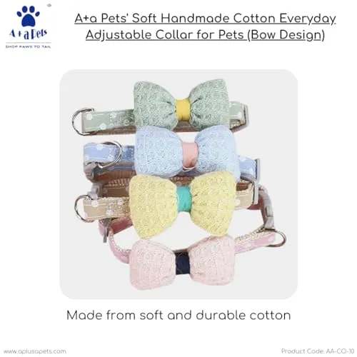 A a Pets' Bow Design Soft Handmade Adjustable Cat Collar - Green