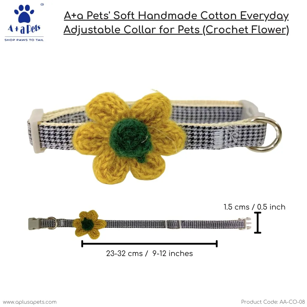 A a Pets' Crochet Flower Adjustable Cat Collar, Soft Handmade - Sunflower Yellow