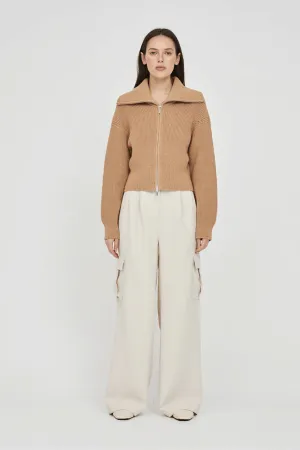 Astrid Double Zip Cotton Cardigan Biscuit