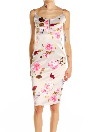 Beige Floral Satin Slip Dress