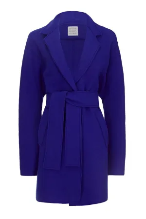 BERLIN Royal Blue Boiled Wool Belted Cardigan Jacket