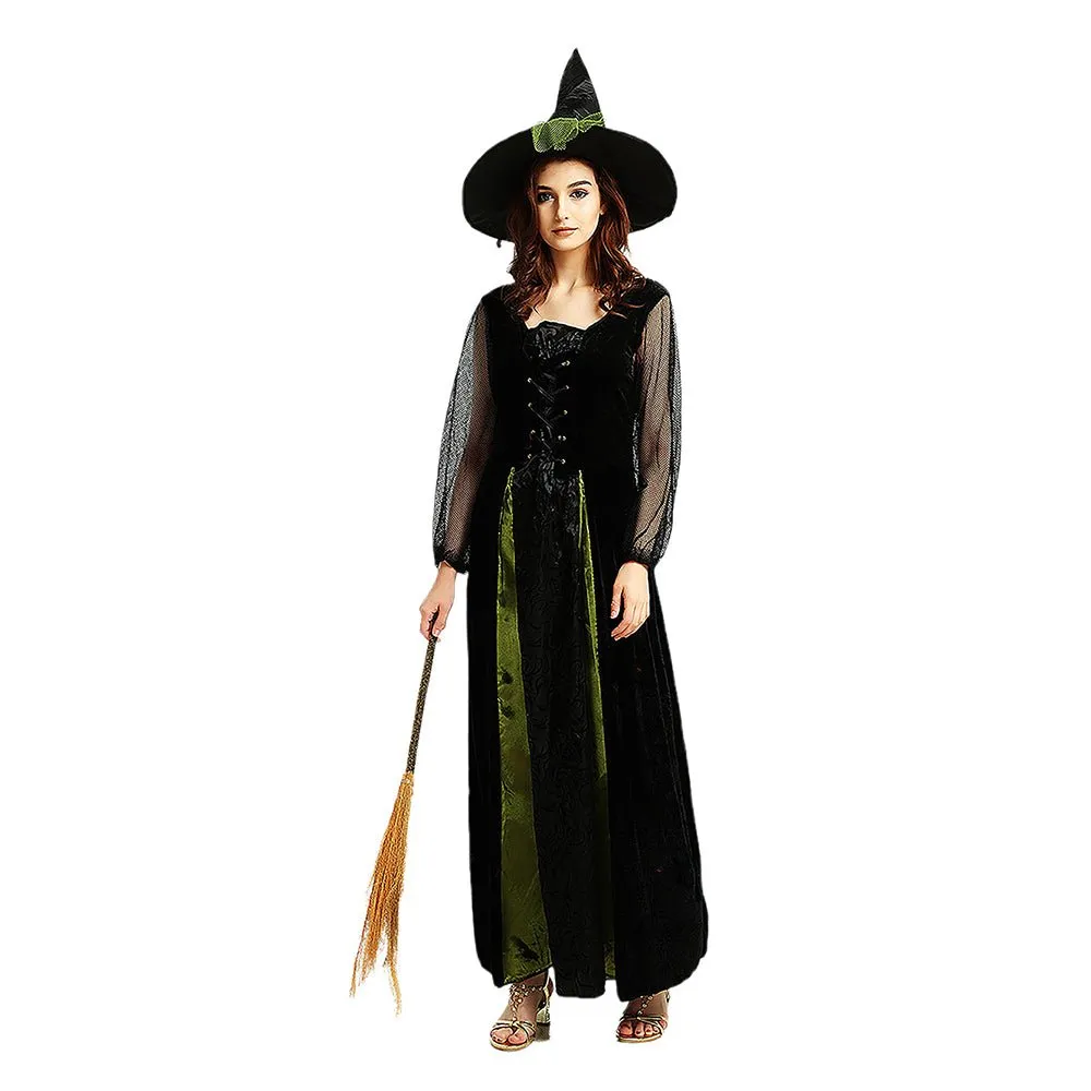 Black & Green Witch Adults Halloween Costume Dress Up