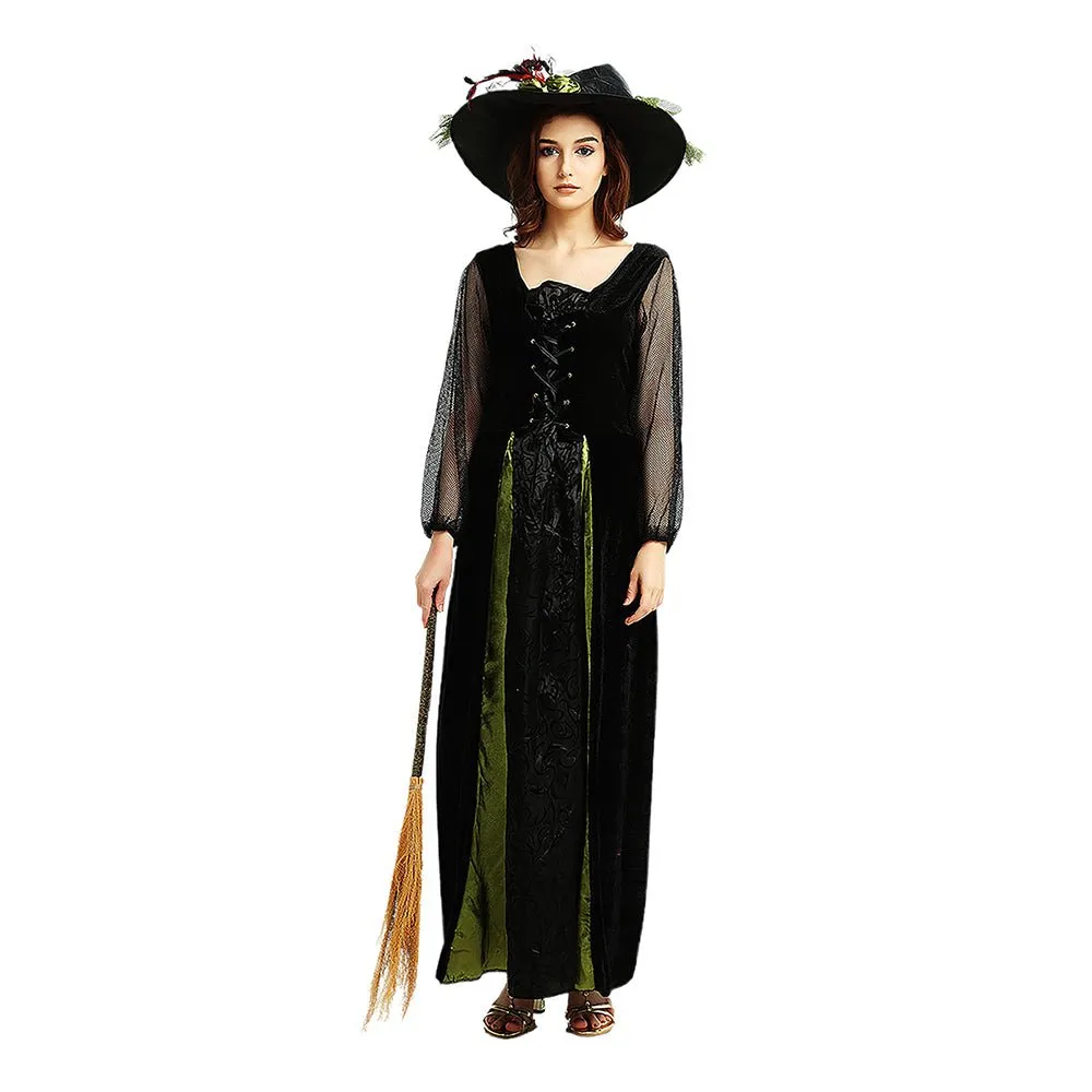 Black & Green Witch Adults Halloween Costume Dress Up