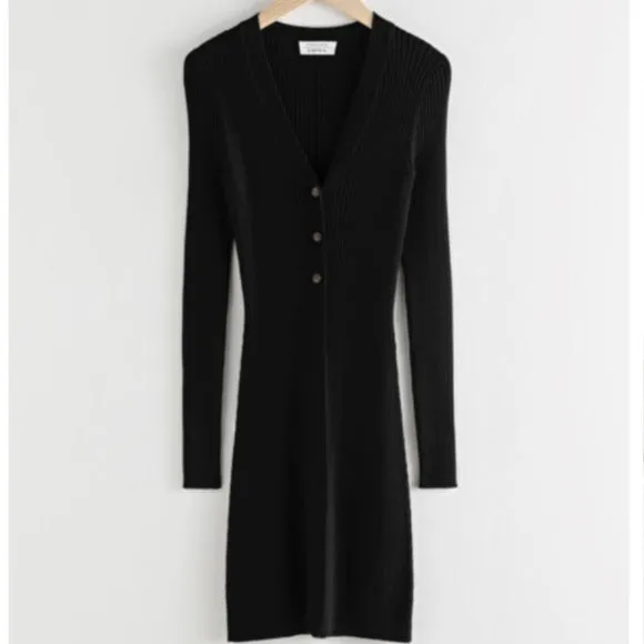 Black Long Ribbed Cardigan - XS