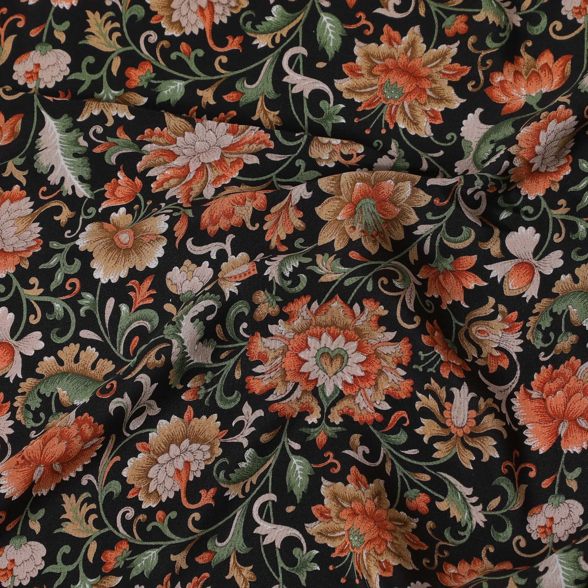 Black Premium pure silk crepe fabric with multicolor print in floral design-D16705