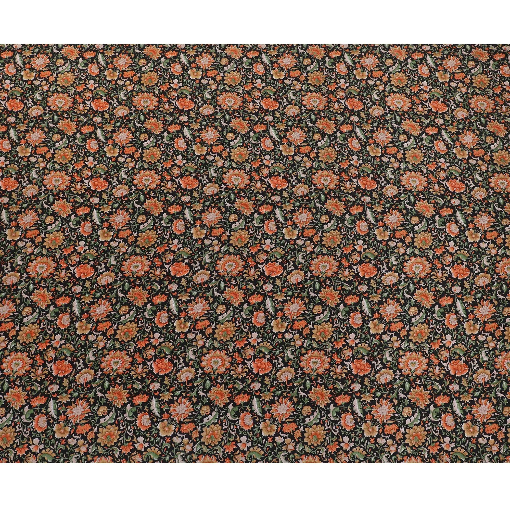 Black Premium pure silk crepe fabric with multicolor print in floral design-D16705