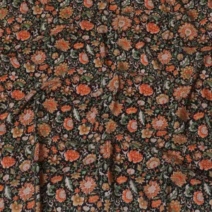 Black Premium pure silk crepe fabric with multicolor print in floral design-D16705