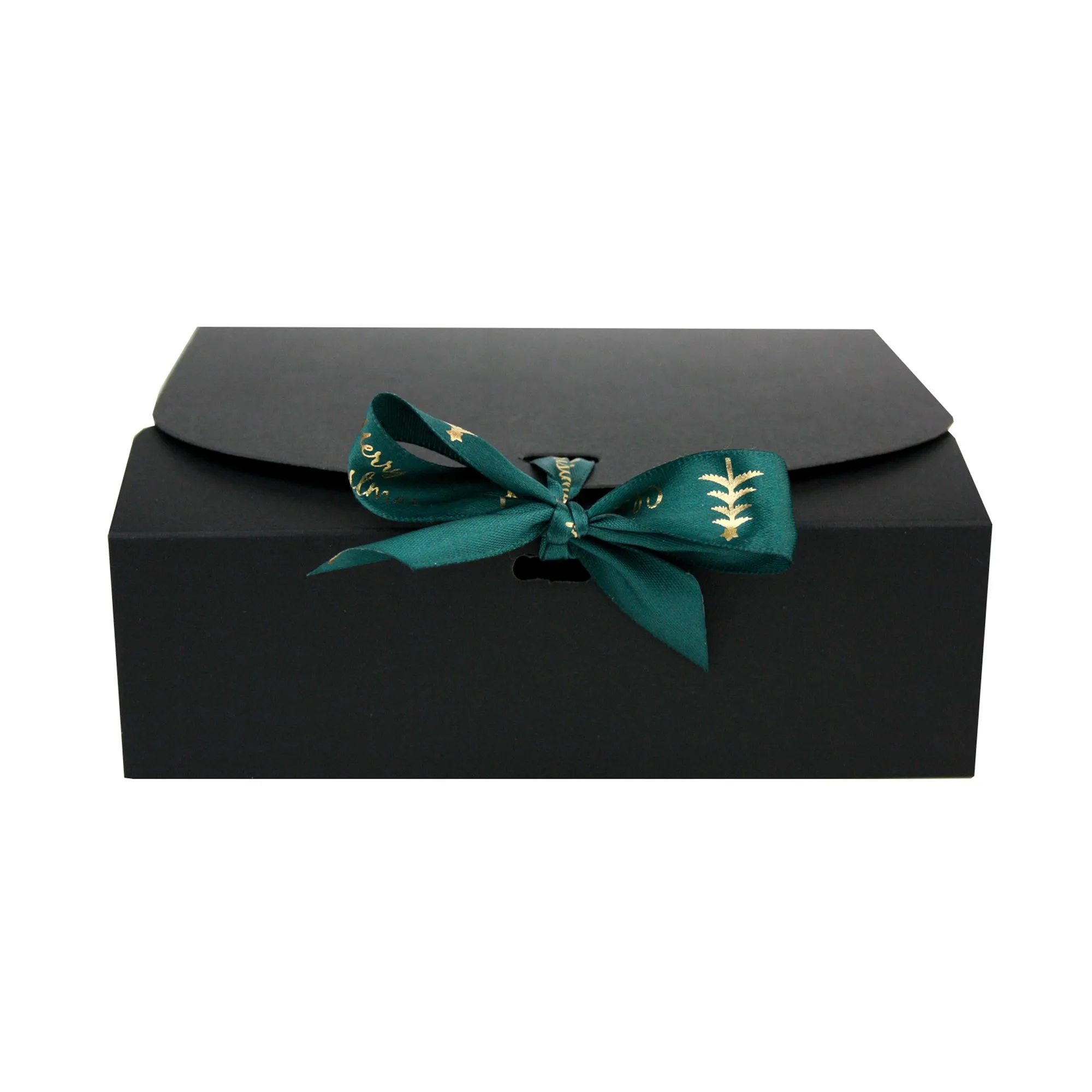 Black Top-Flap Style Kraft Boxes with Christmas Ribbon Pack of 12 (Sizes Available)