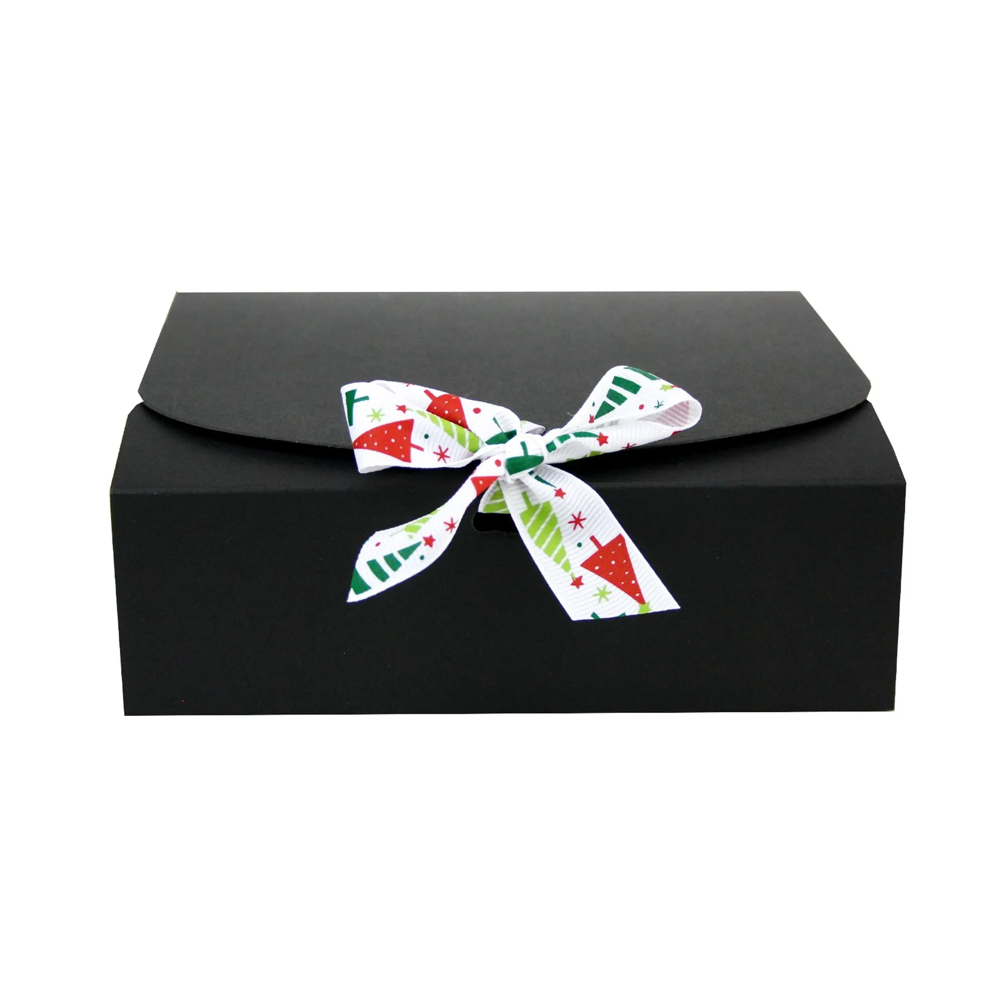 Black Top-Flap Style Kraft Boxes with Christmas Ribbon Pack of 12 (Sizes Available)