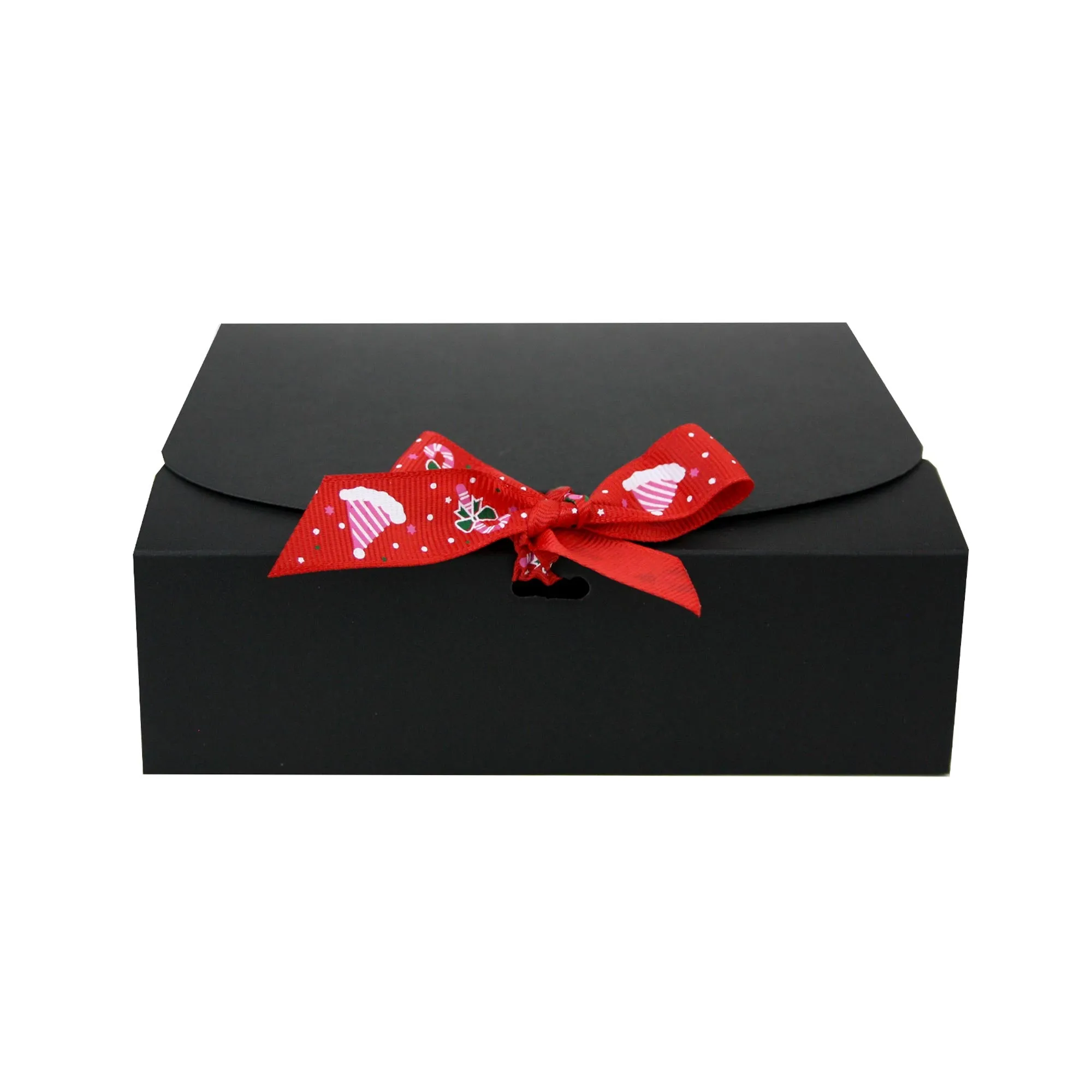 Black Top-Flap Style Kraft Boxes with Christmas Ribbon Pack of 12 (Sizes Available)
