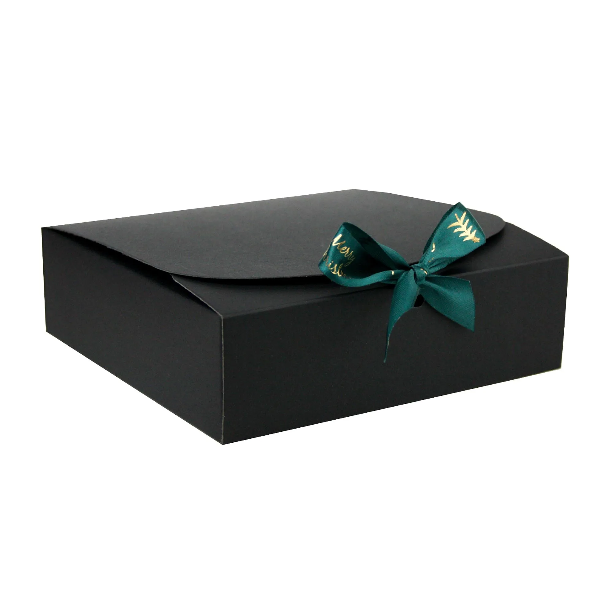 Black Top-Flap Style Kraft Boxes with Christmas Ribbon Pack of 12 (Sizes Available)