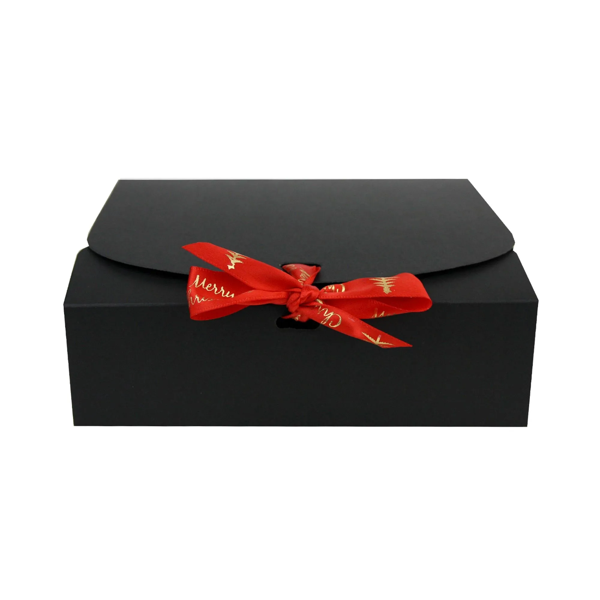 Black Top-Flap Style Kraft Boxes with Christmas Ribbon Pack of 12 (Sizes Available)