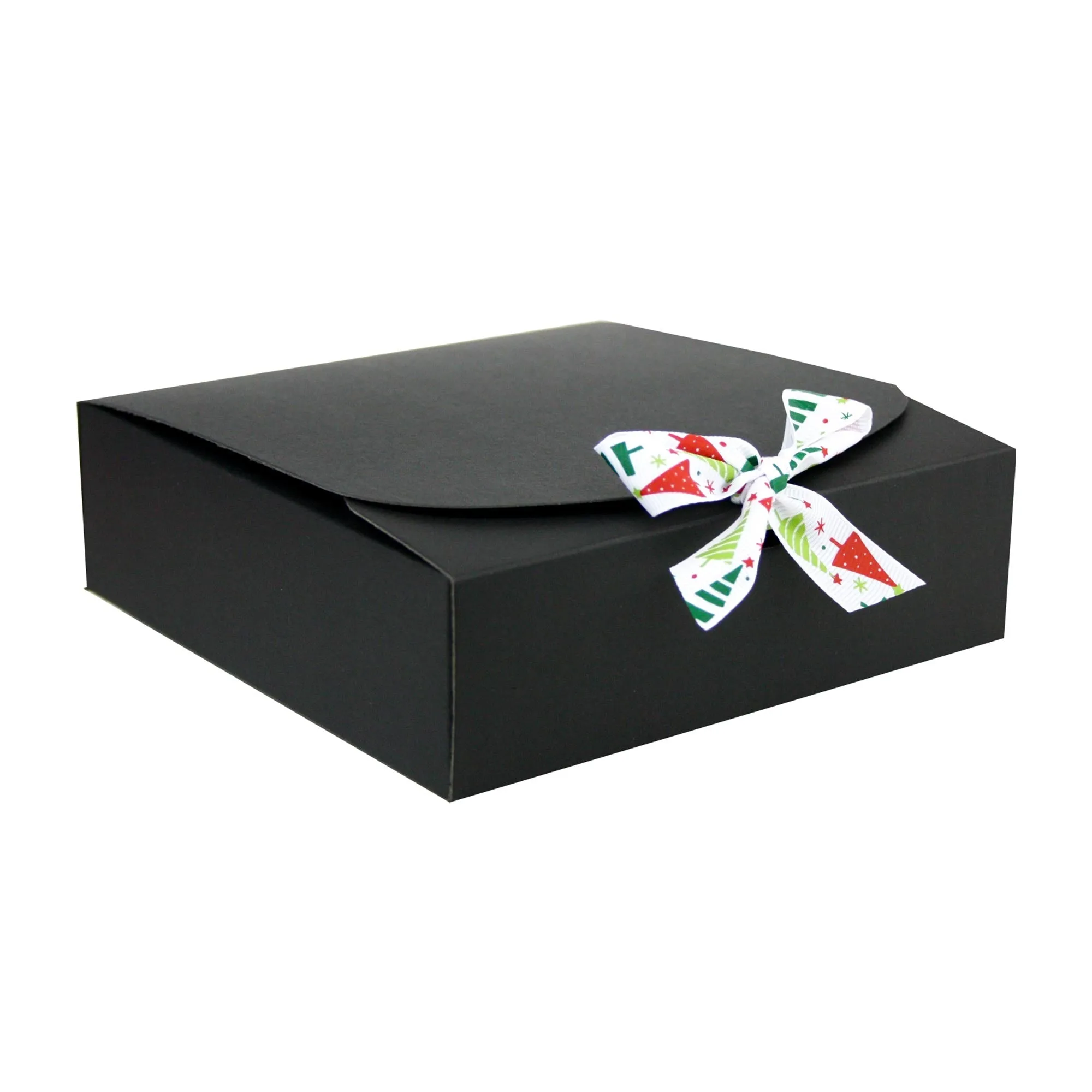 Black Top-Flap Style Kraft Boxes with Christmas Ribbon Pack of 12 (Sizes Available)
