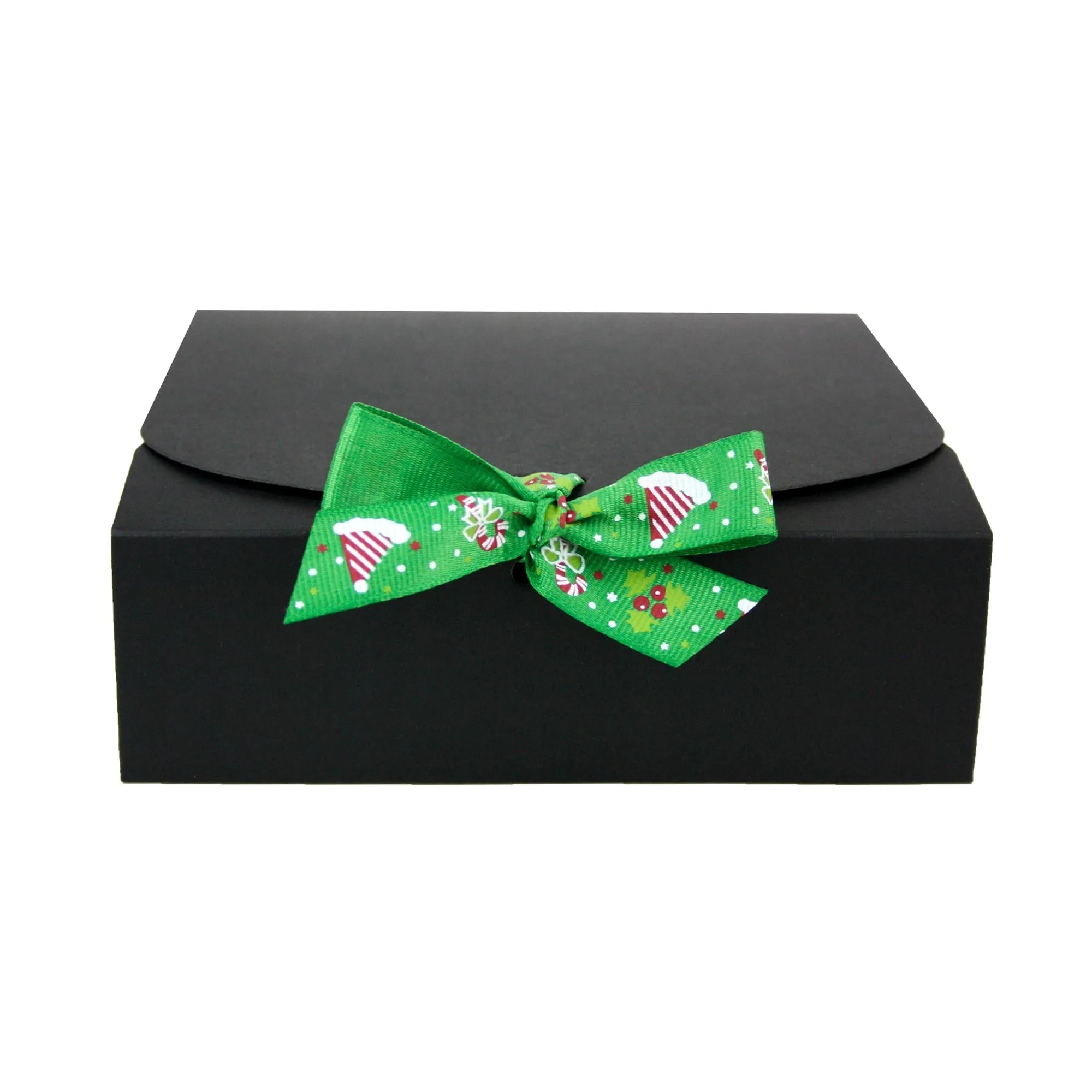 Black Top-Flap Style Kraft Boxes with Christmas Ribbon Pack of 12 (Sizes Available)