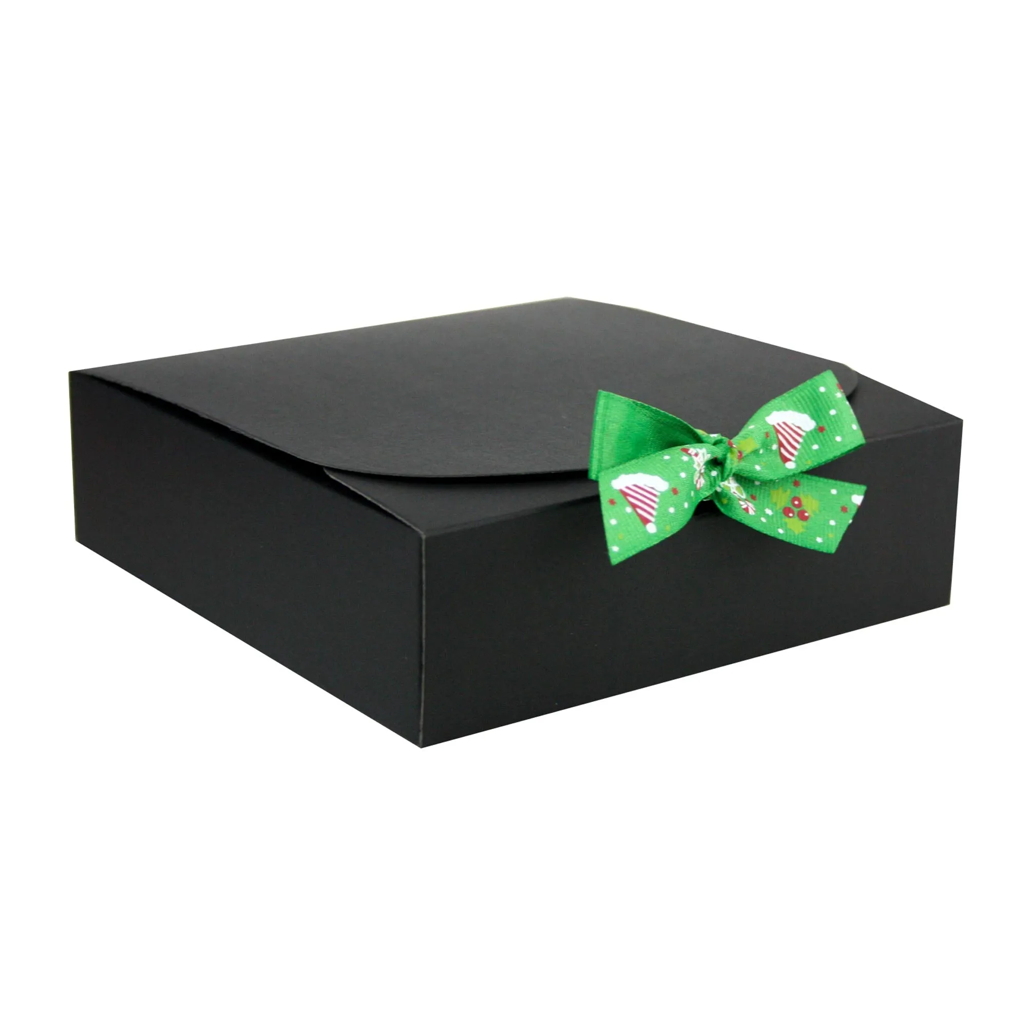 Black Top-Flap Style Kraft Boxes with Christmas Ribbon Pack of 12 (Sizes Available)