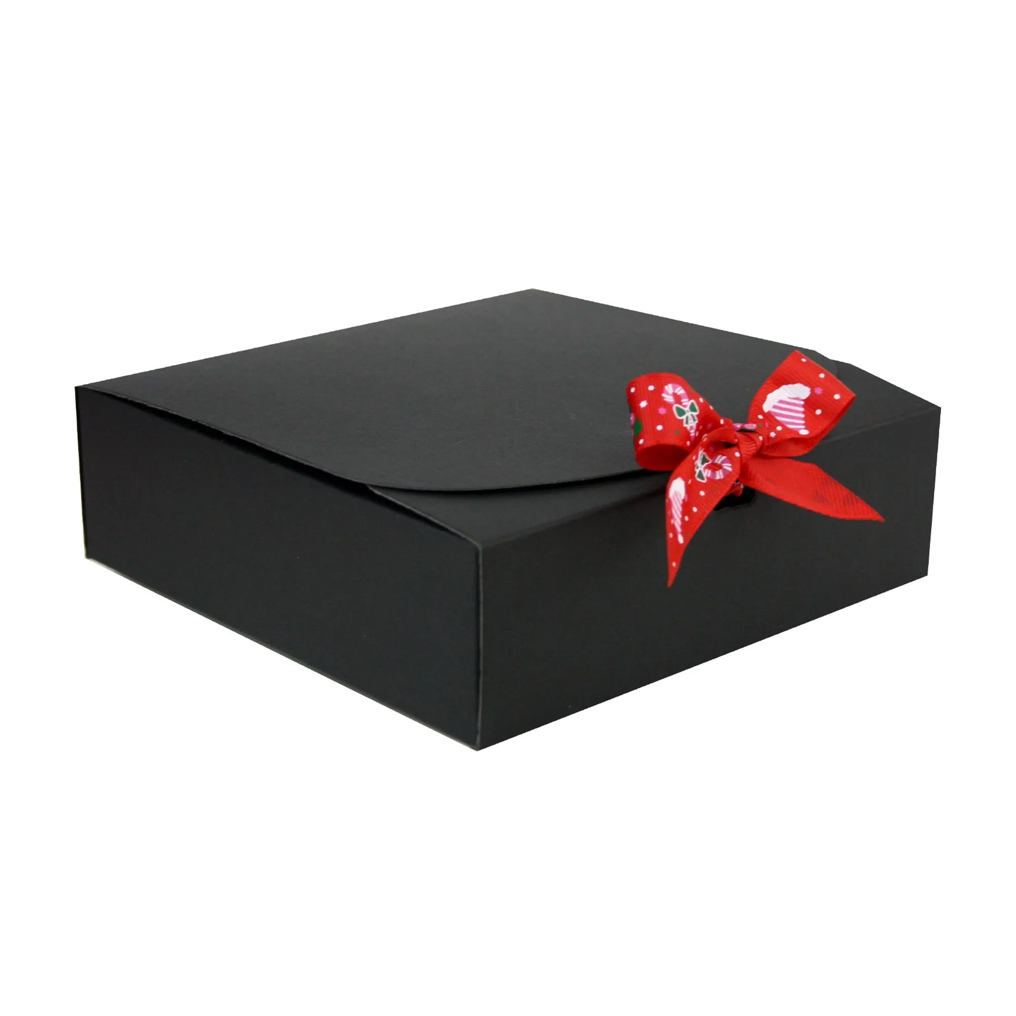 Black Top-Flap Style Kraft Boxes with Christmas Ribbon Pack of 12 (Sizes Available)