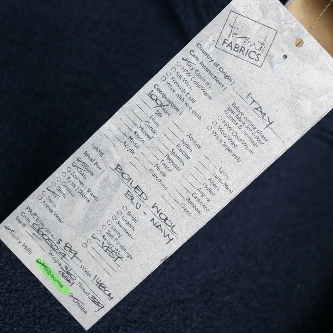Bollito Blu Navy - Boiled Wool (148cm wide)