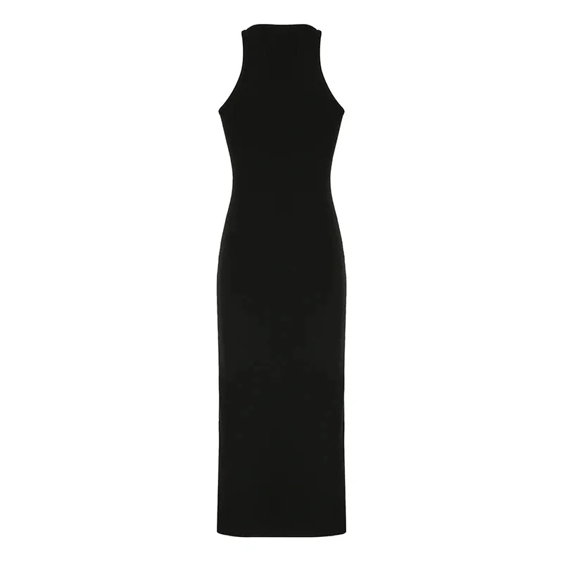 Causal Sporty Chic Sleeveless Long Dress Basic Solid Tie Up Fashion Elegant Summer Dresses Female Sexy Skinny Outfits