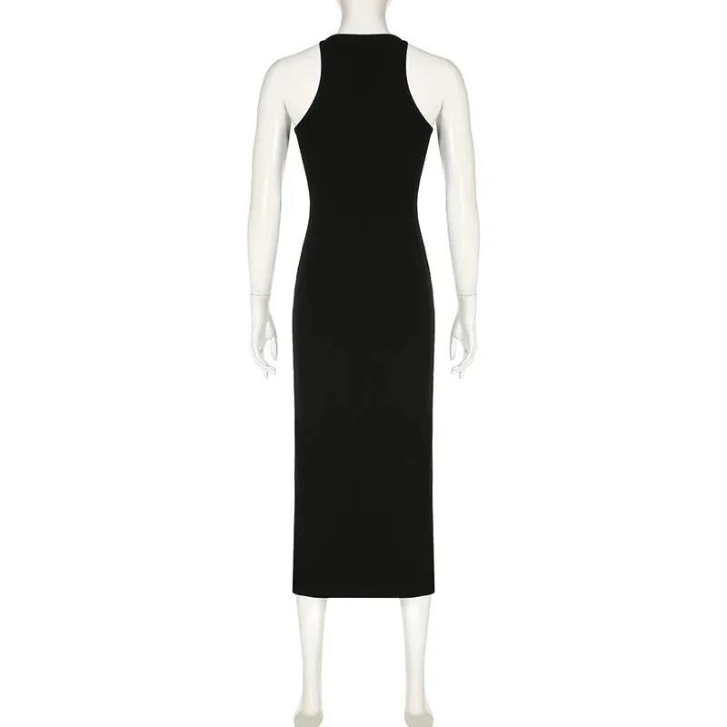 Causal Sporty Chic Sleeveless Long Dress Basic Solid Tie Up Fashion Elegant Summer Dresses Female Sexy Skinny Outfits