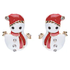 Christmas Jewelry Crystal Rhinestone Cute Adorable Snowman Earrings E642