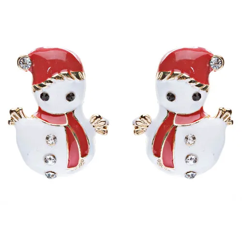 Christmas Jewelry Crystal Rhinestone Cute Adorable Snowman Earrings E642