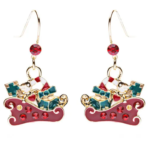 Christmas Jewelry Crystal Rhinestone Presents Gifts Sleigh Charm Earrings E641