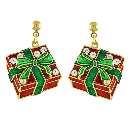 Christmas Jewelry Holiday Crystal Rhinestone Gift Box Earrings E1143 Red