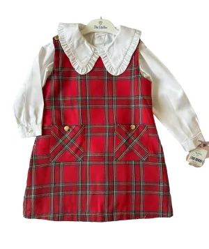 CLEARANCE SALE - Girls Tartan Print Slip Dress with Cream Statement Collar Blouse