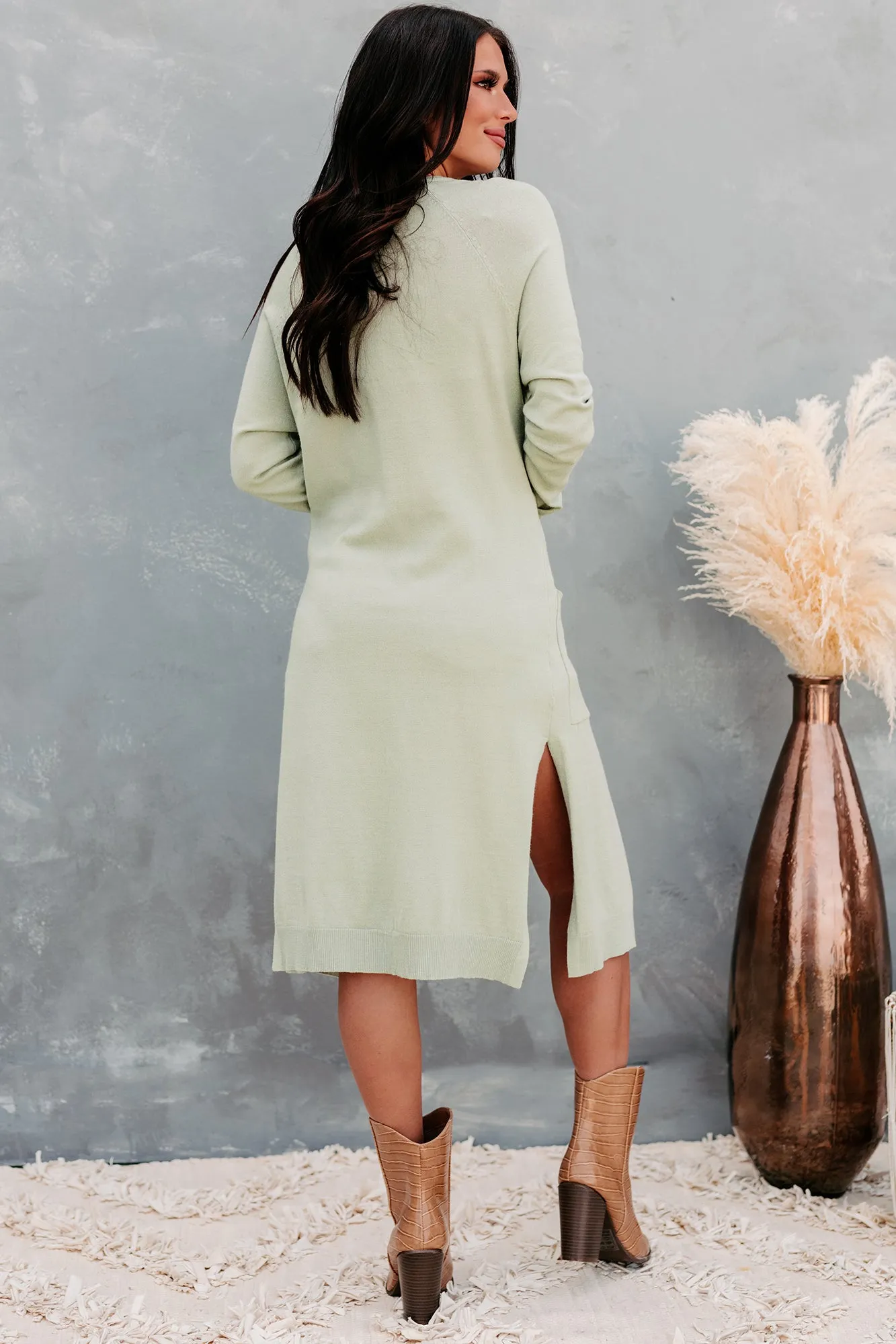 Comfortably Content Open Front Longline Cardigan (Moss)