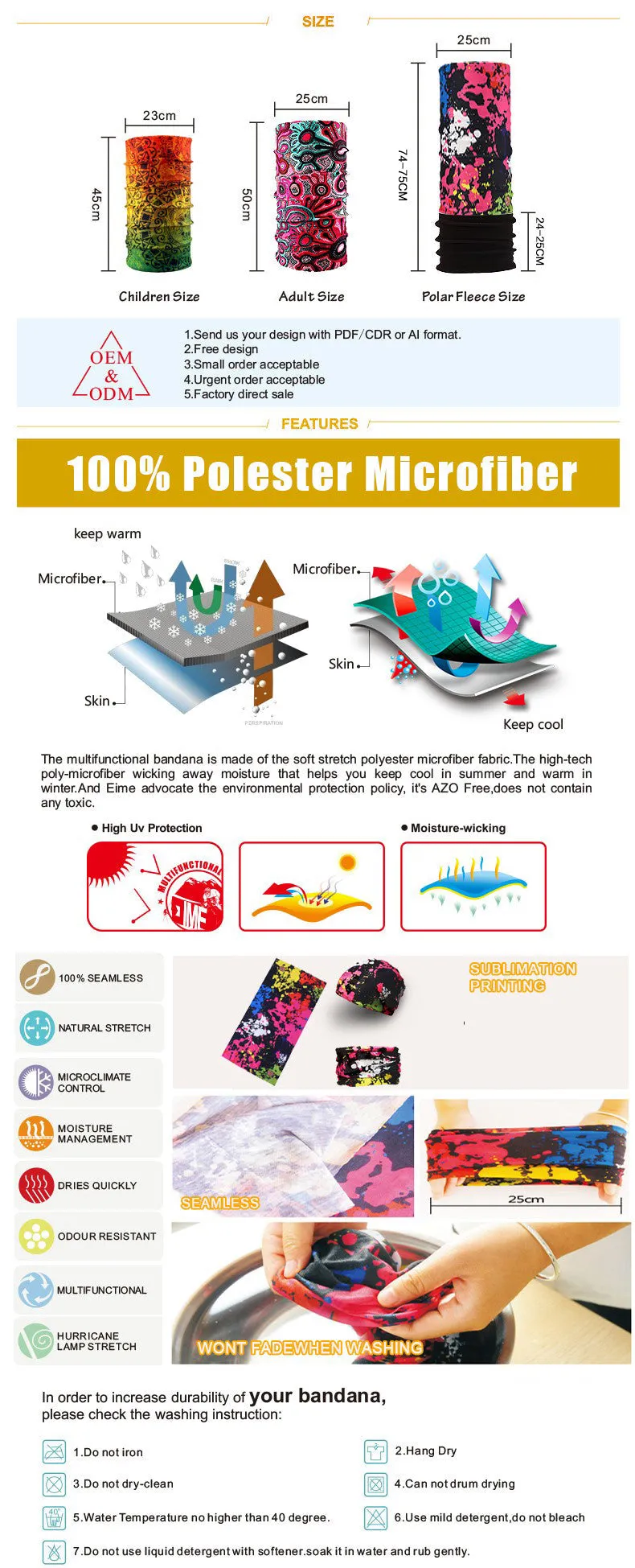 Customize Made Polyester Multi-Functional Head Scarf Tubular Headwear