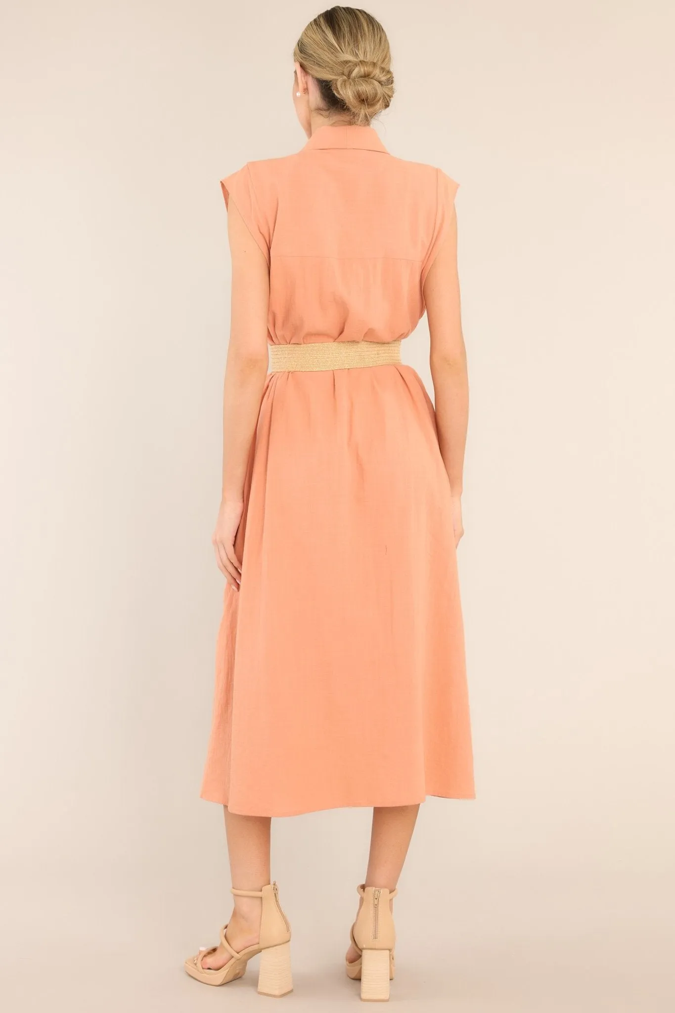 Daily Gratitude Light Clay Belted Midi Dress