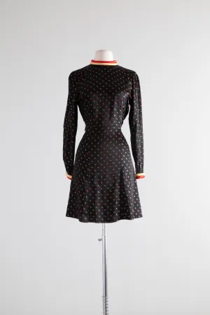 Darling 1930's Space Age Tunic Dress In Satin Crepe / SM