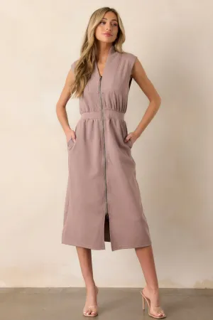 Distant Sun Dark Taupe Sleeveless Midi Dress