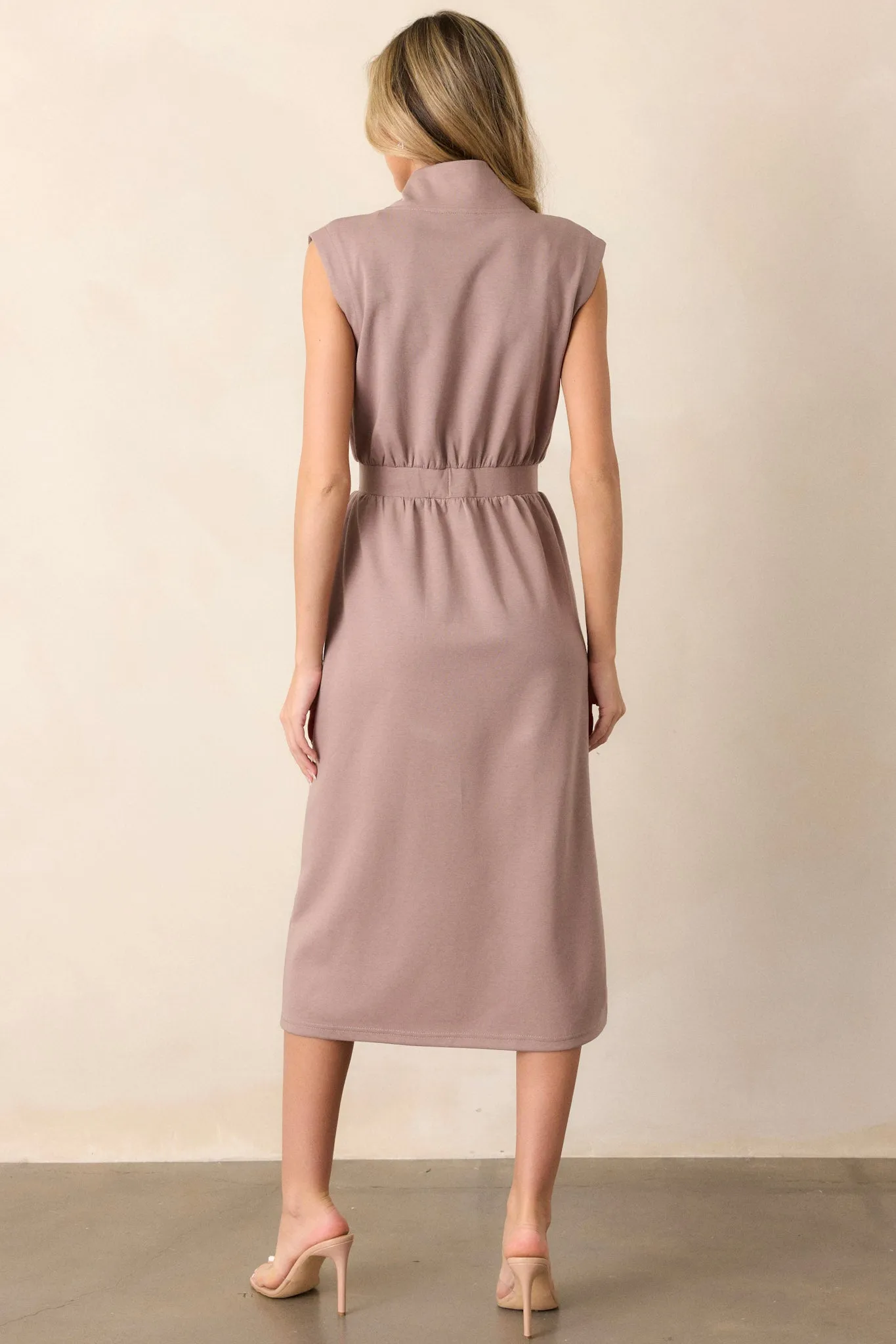 Distant Sun Dark Taupe Sleeveless Midi Dress