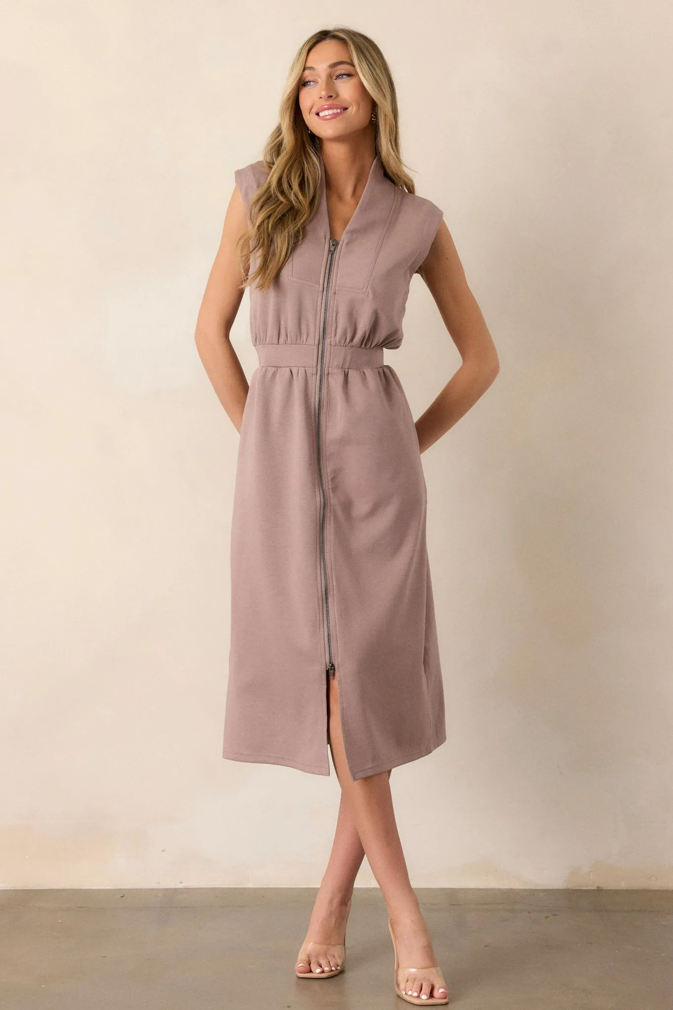 Distant Sun Dark Taupe Sleeveless Midi Dress