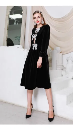 Elegant Sexy Fashion Handmade Bow Slim Princess Puff Dress cocktail lbd little black dress Dinner Party -Lucian