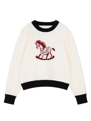 Fall Winter Thick Warm Sweater Women Contrast Color Cartoon Knitted Pullover Vintage Fashion Knitwears C-285