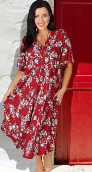 Florence Float Dress Burgundy Flowers