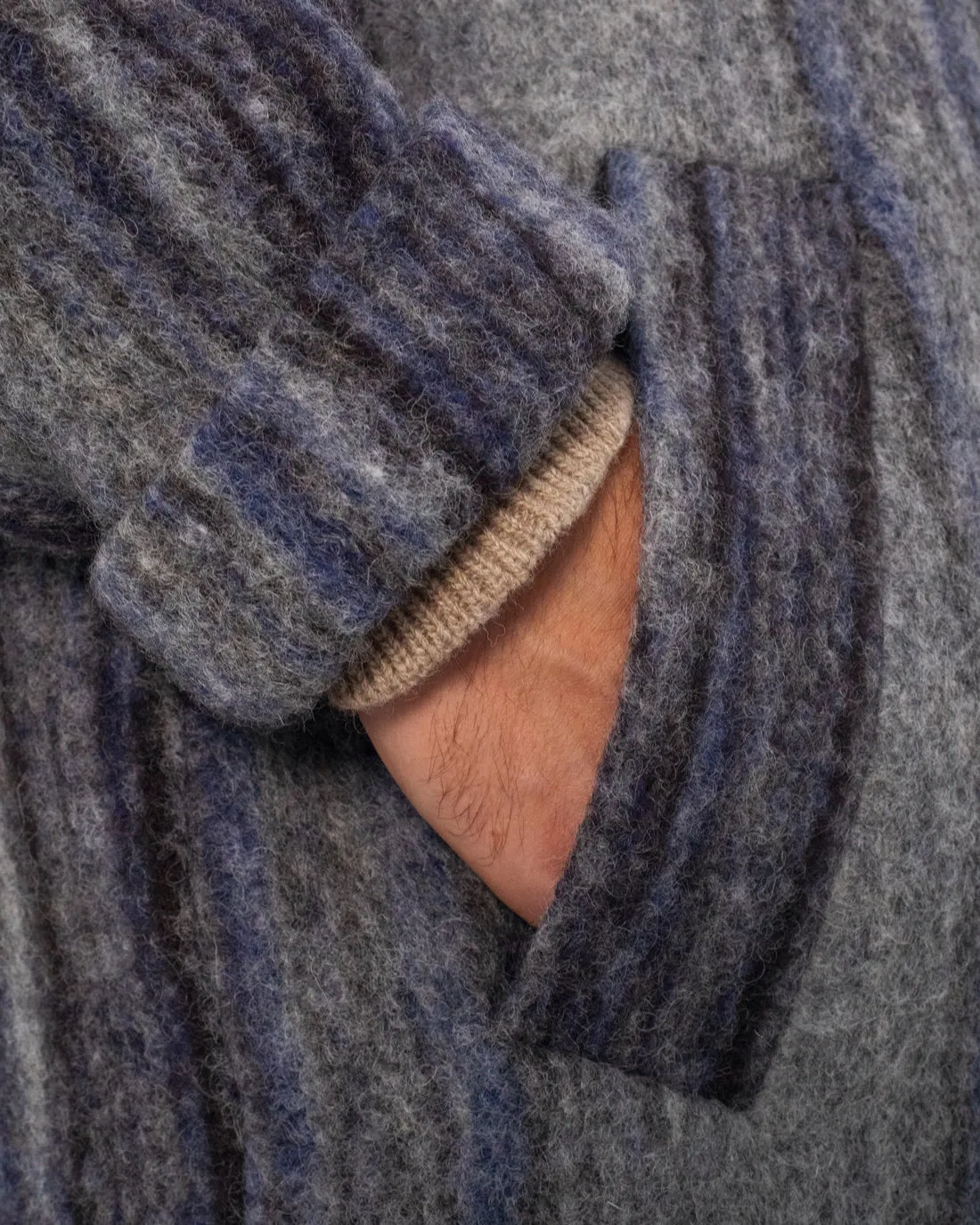 Formal Wool-Blend Coat Grey Stripe