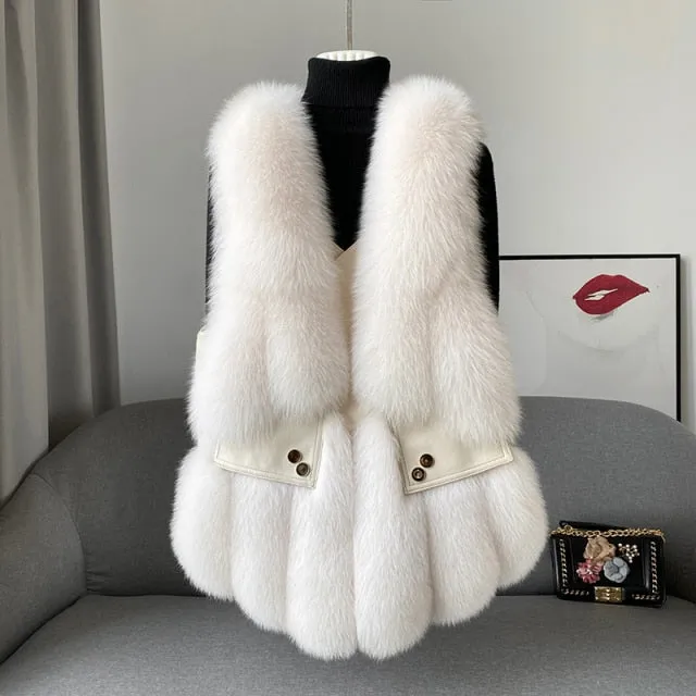 Fox Fur Vest Real Leather Coat