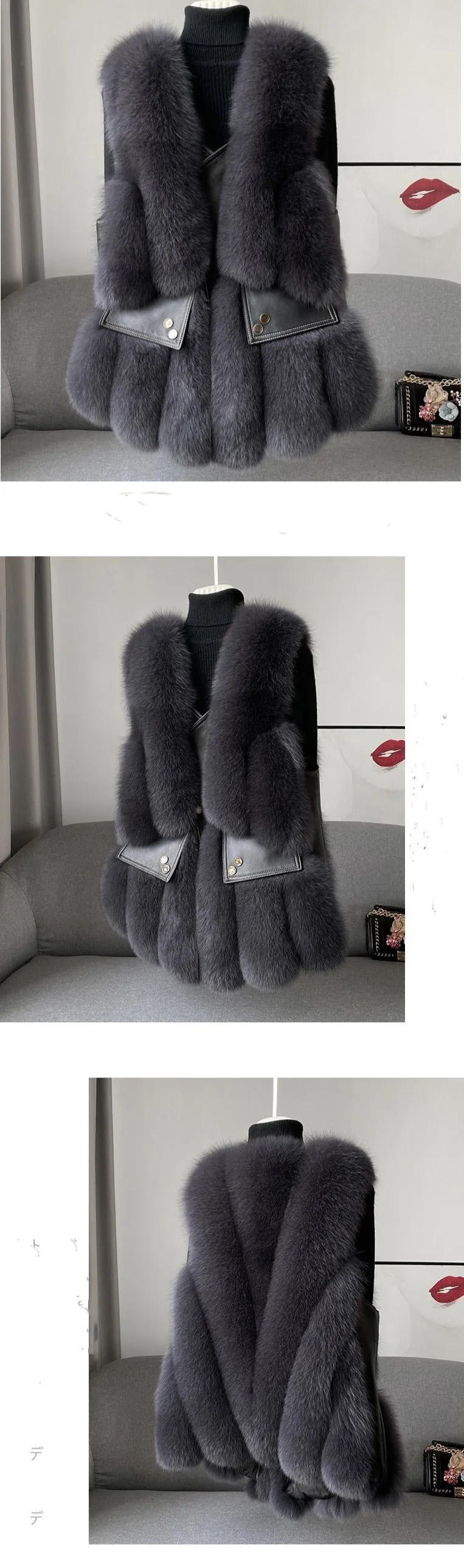 Fox Fur Vest Real Leather Coat