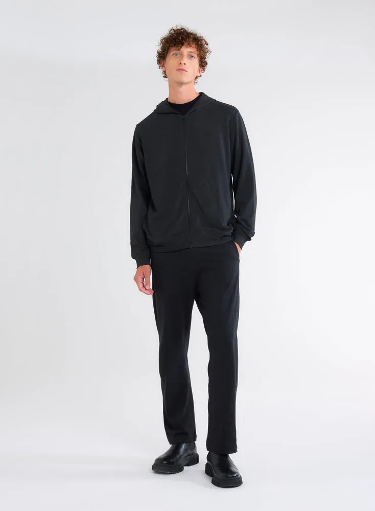 Gilet Marine Zippé à Capuche Manches Longues en Viscose et Élasthanne